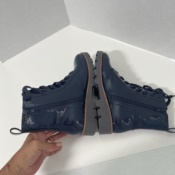 Vionic Lani Women's Patent Lace Up And Zip Boots Size 6 Navy Blue - Picture 7 of 12